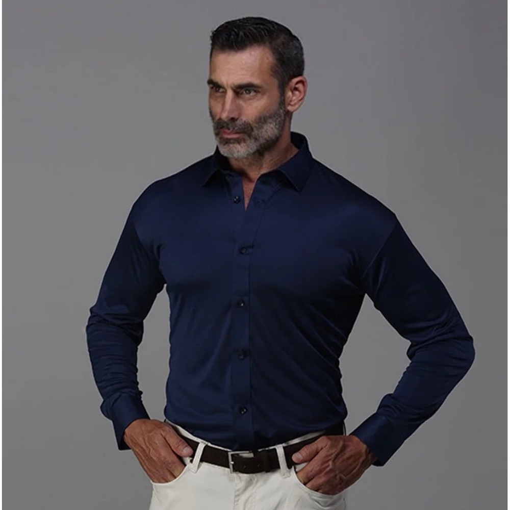 Collars & Co Mens Size Small Quattro Flex Dress Shirt Navy Blue Long Sleeve NEW
